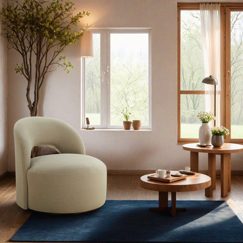 Denison 32'' Swivel Barrel Chair, Vesper Sand Velvet