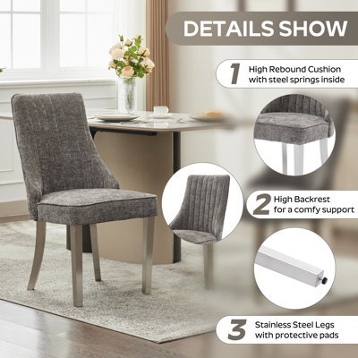 Ensemble de salle à manger moderne à piédestal rond en verre trempé avec fauteuil revêtu de chenille