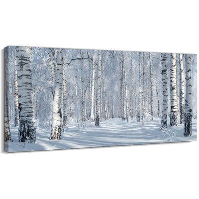 Hiver, art mural sur toile de Noël d'hiver, bouleau, forêt enneigée, peinture murale, impressions de scène d'hiver, affiche d'art nature pour salon, décor de chambre à coucher