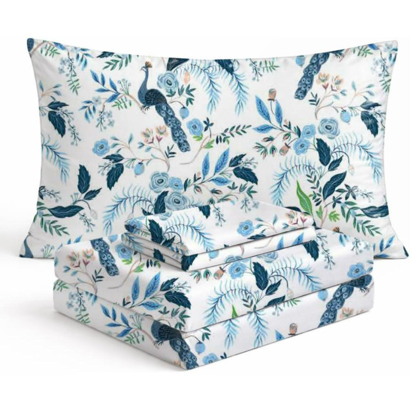 Peacock Sheets Queen Bedding Set - Super Soft 4 Piece Peacock Bed Sheets for Kids & Teens with Fitted Sheet, Flat Sheet & Pillowcase - Colorful Peacock Bedding & Room Décor