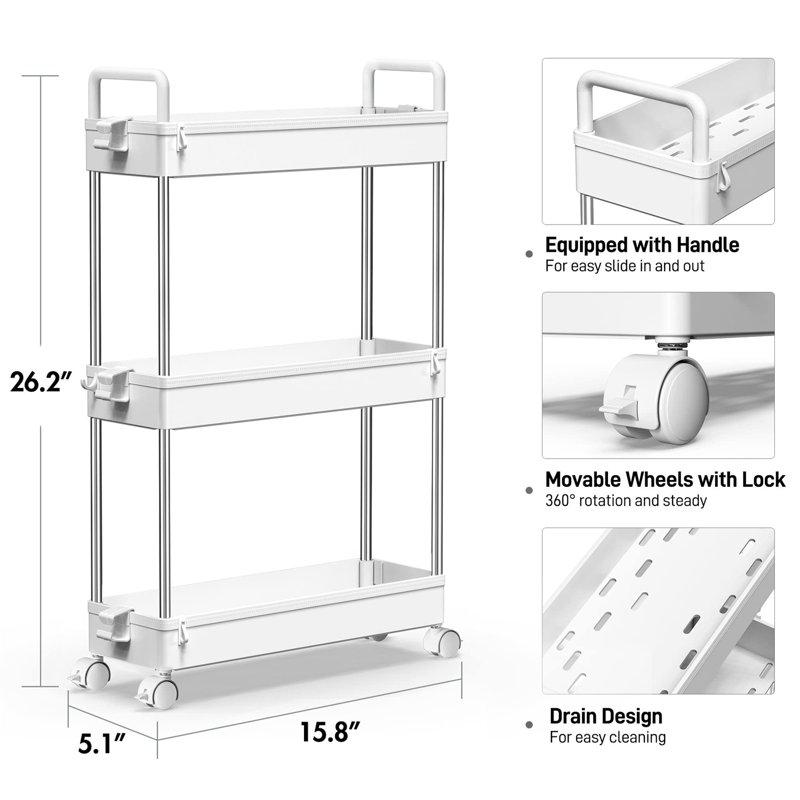Taranto 66.55cm H x 40.1cm W Utility Cart with Wheels, White