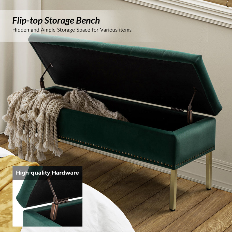 Baily 46.5'' W Modern Velvet Storage Bench, Green