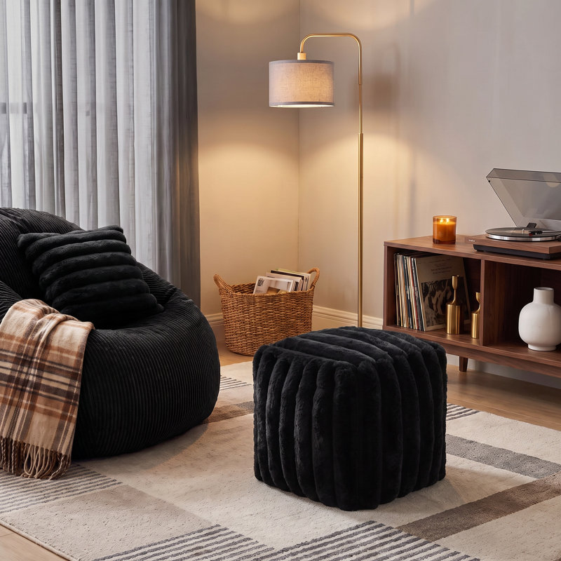 Magnuson Ultra Soft Ribbed Faux Fur Indoor Pouf, Black