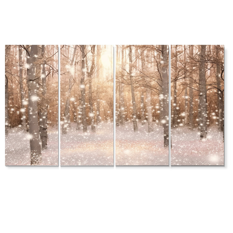 «Sparkling Snow Sunshine - Tree Redwood Wall Art For Living Room», 4 pièces, H 28 po x l 48 po