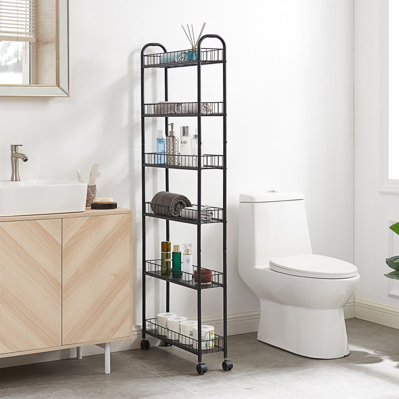 Namiko Bathroom Laundry Narrow Piaces Utility cart,Slim Slide Out Storage Tower Rack with Wheels,Kitchen Cart Rack