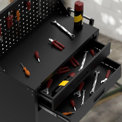 Coffre à outils roulant de 35 pouces, tablettes réglables, 2 tiroirs de rangement