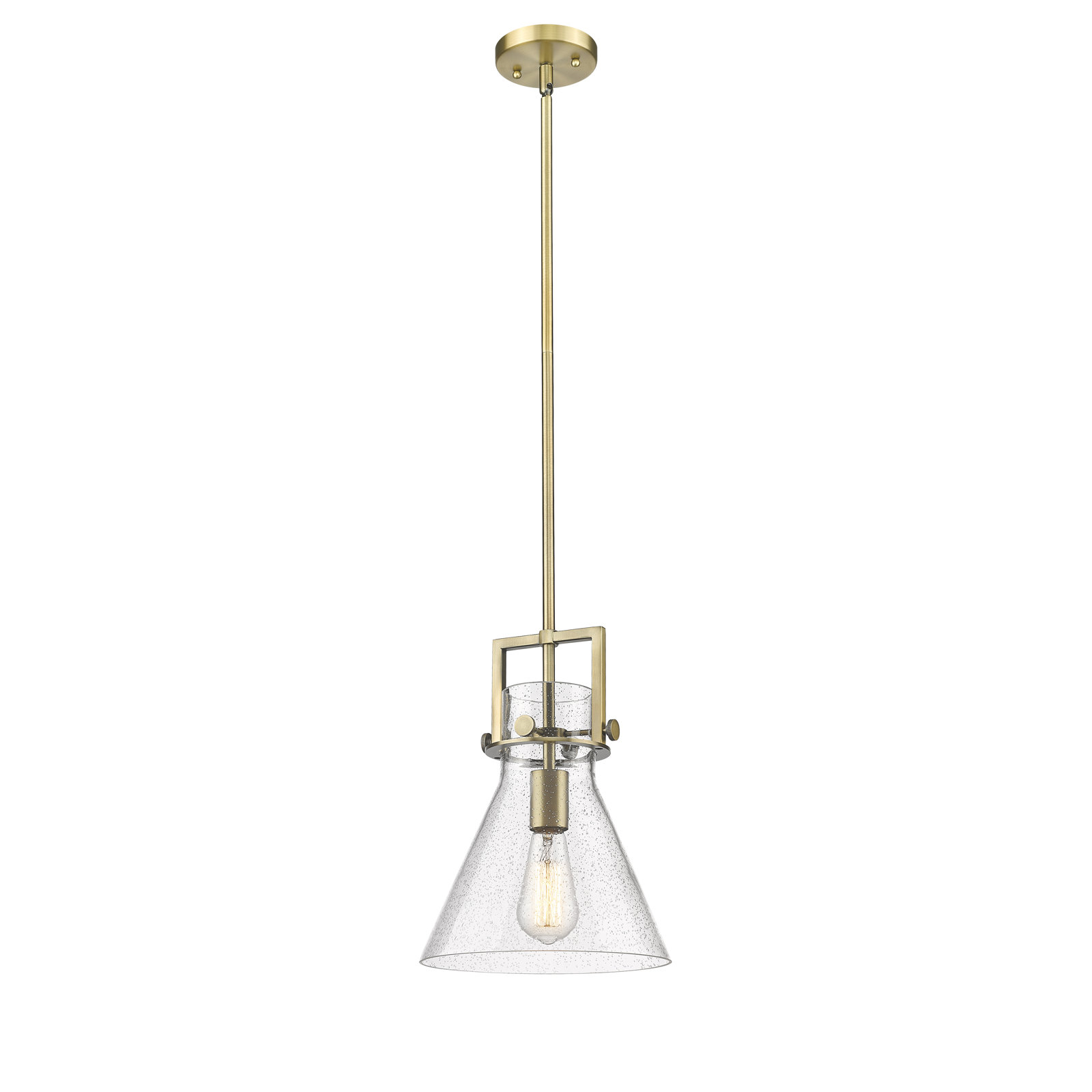 Coterie Single Light Glass Dimmable Pendant, Brushed Brass, Seedy, 13.63" H x 10" W x 10" D