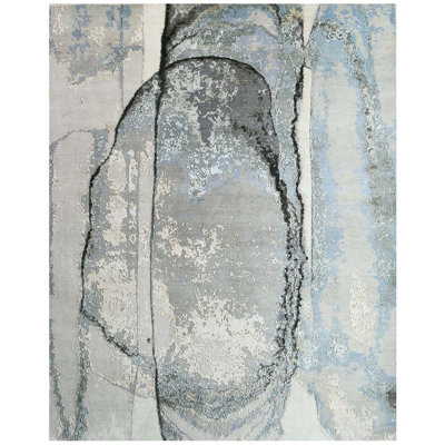 Handmade Silk and Wool Abstract Area Rug