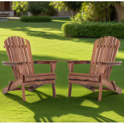 Wooden Folding Adirondack Chair (2-Pack),For Garden, Lawn, Backyard by Beachcrest Home