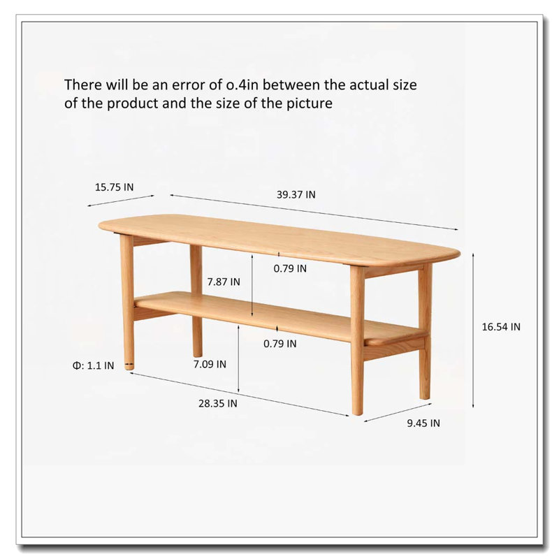 Coffee Table with Solid Wood Top, 16.54" H x 39.37" L x 15.75" W