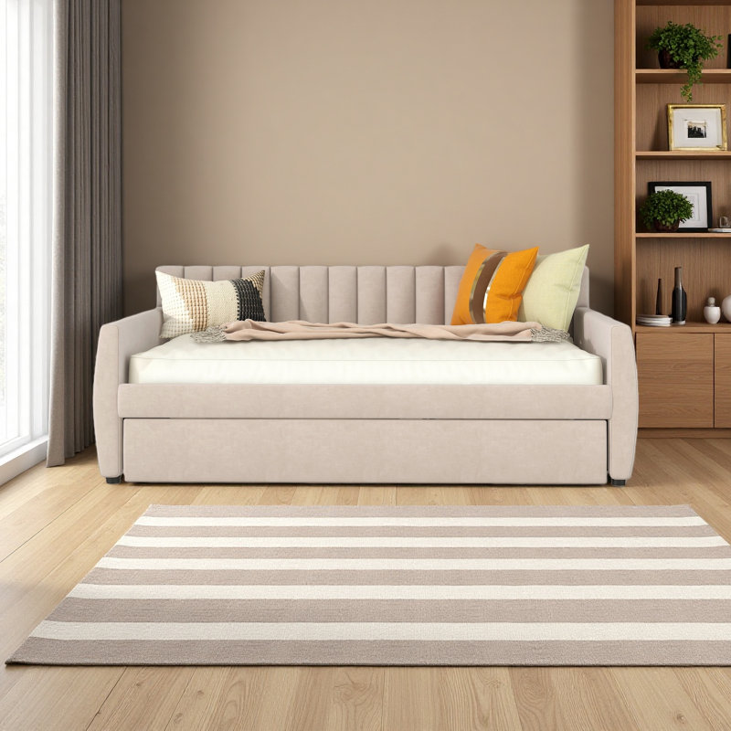 Lit de jour rembourré, Beige, Complet/Double