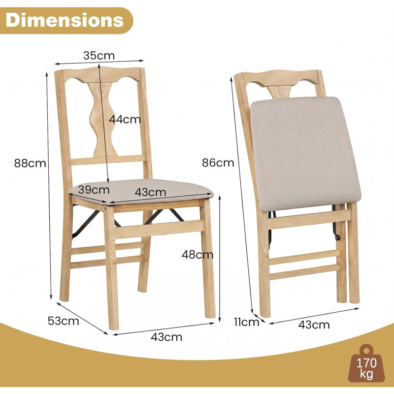 Folding Chair, Cream, Cream, Natural Wood