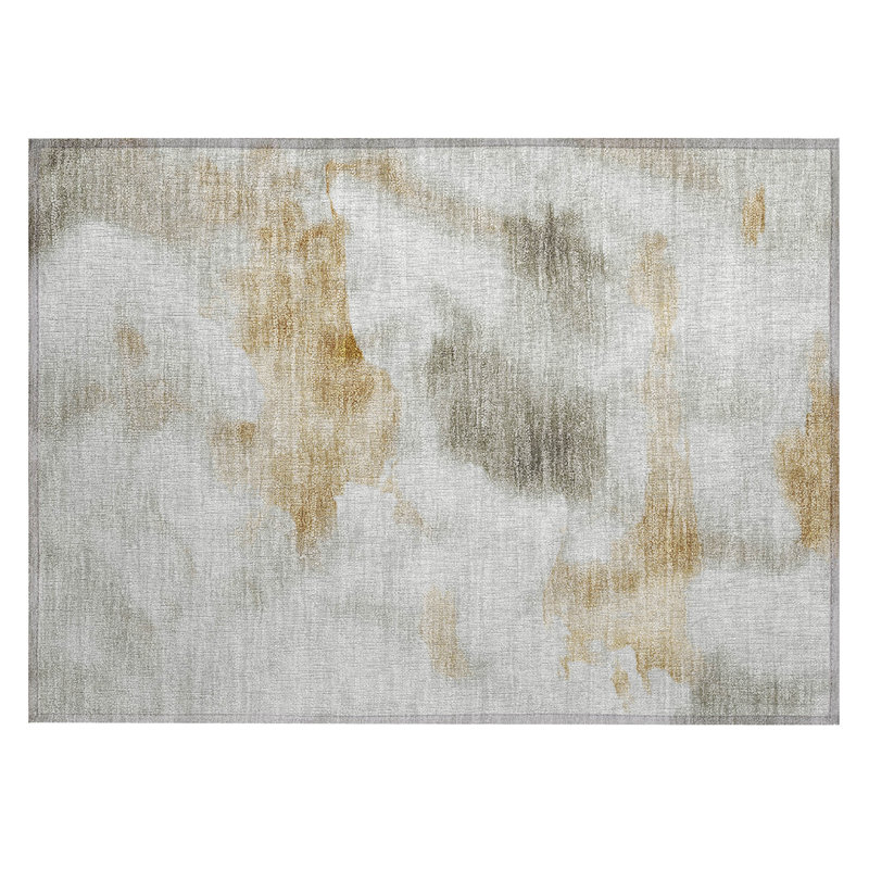 Machine Washable Indoor/Outdoor Xhevrie Putty Rug, Rectangle 1'8" x 2'6"