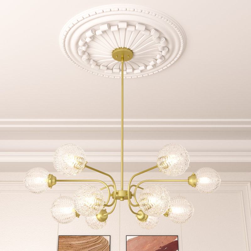 Lustre spoutnik / sphère 16 lumières Veturia avec globes en verre texturé