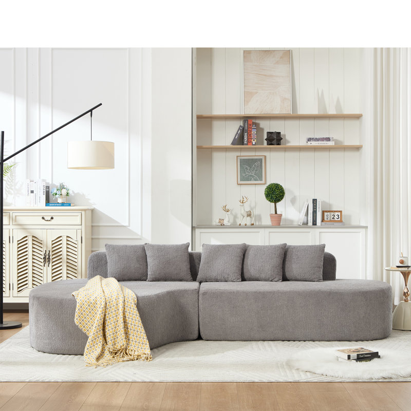 110.2" x 62" Light Grey Boneless Sectional Curved Sofa - L-Shape with 5 Pillows, Deep Seat & High-Density Memory Foam (No Assembly)