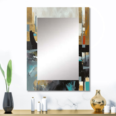 Au-delà de la nature II - décor de miroir mural unique de paysages, grand miroir gris, impression d'art en métal
