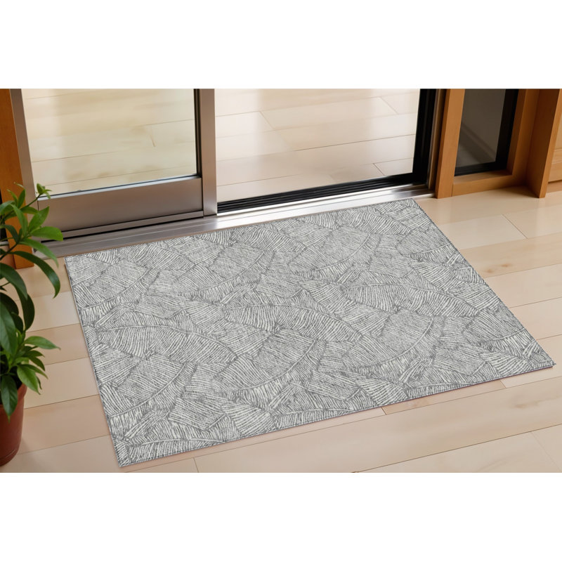 Tapis d'intérieur lavable à motif floral gris 3 pi x 5 pi