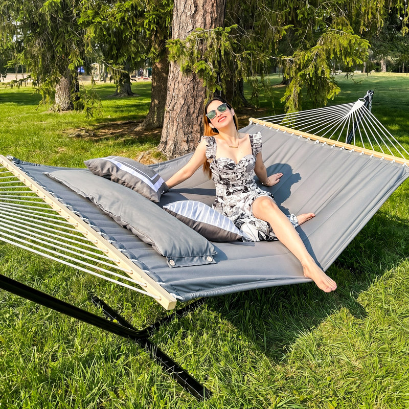 2 Person Spreader Bar Hammock with Stand, Dark Grey, 12 ft Stand