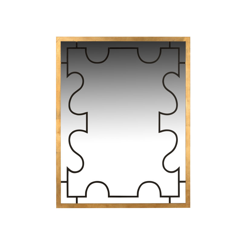 Vincennes Flat Metal Wall Mirror, Antique Gold/Black