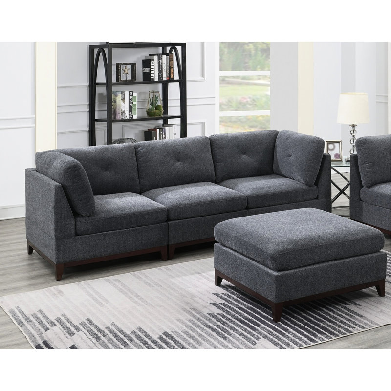 6Pc Modulaire Gris cendré - Style classique avec dossier et grand coussin en chenille