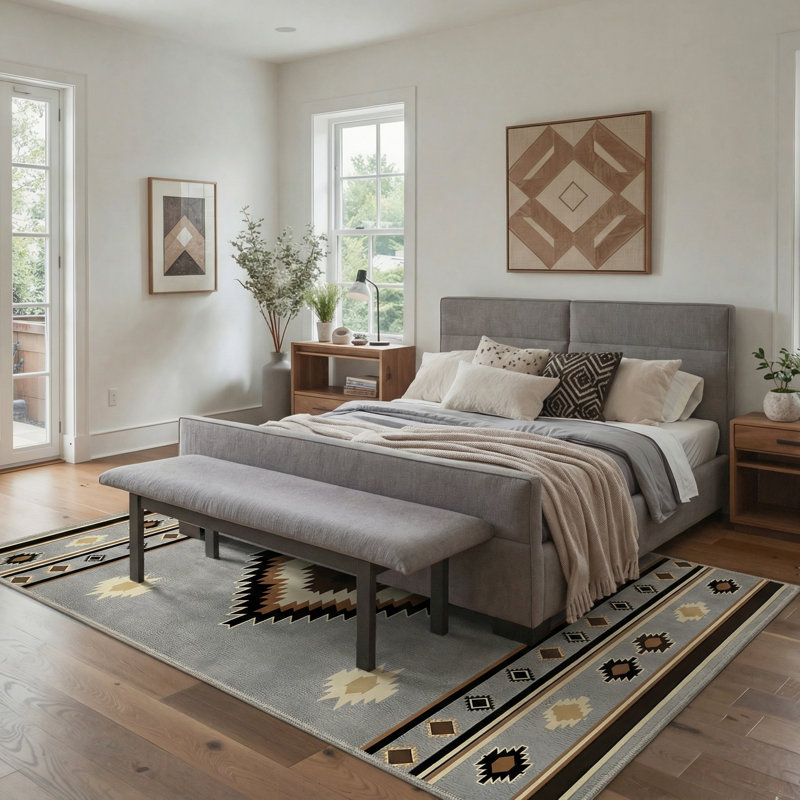 Tapis d'intérieur gris / beige / noir à motif géométrique moderne lavable à la machine avec envers antidérapant