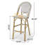 Tabouret de bar 29,5 po en rotin français d'extérieur, blanc et noir, structure en aluminium avec finition en bambou (ensemble de 2)