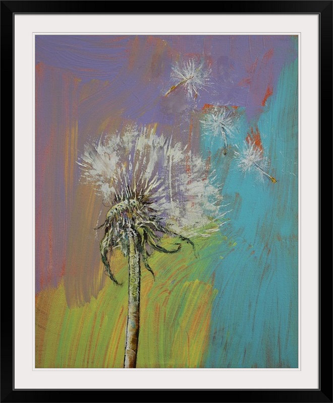 «Muldridge Dandelion» par Michael Creese, reproduction d'art, Cadre noir, H 23 po x l 20 po x P 1 po