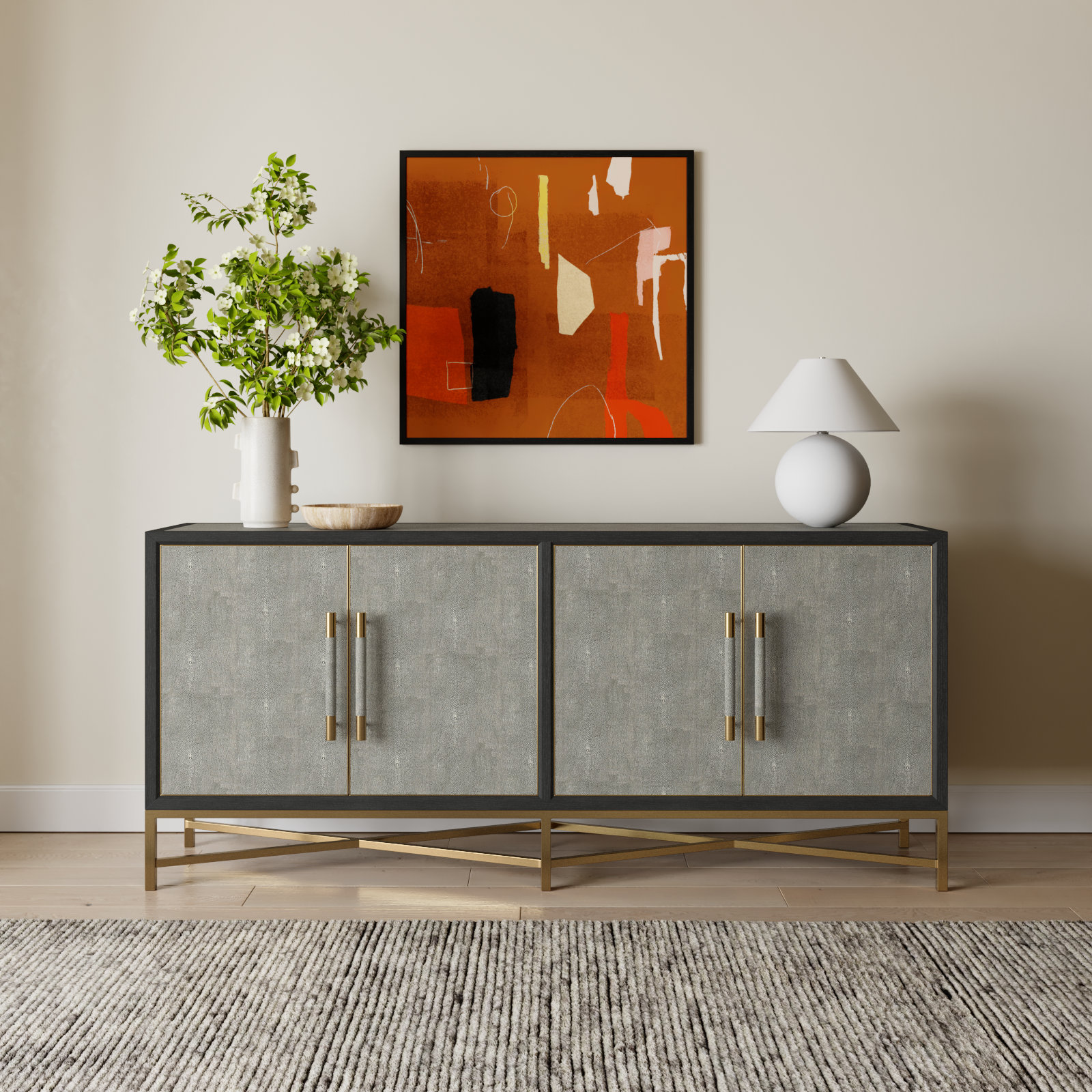 Meera 76" Wide Wood Sideboard, Gray