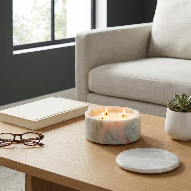 Bougie décorative en pierre de marbre avec couvercle pour le salon - décor moderne parfumé pour la chambre à coucher, la bibliothèque ou la table basse