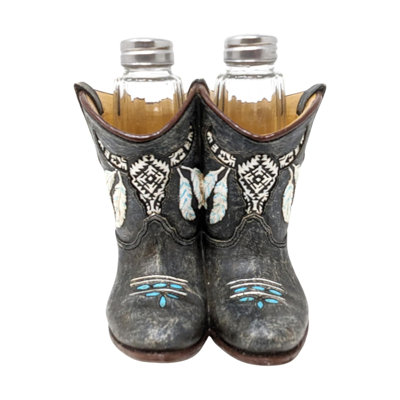 Ensemble de salière et poivrière Cowboy Bottes - Support en résine rustique de style occidental avec agitateurs en verre pour la cuisine ou la salle à manger