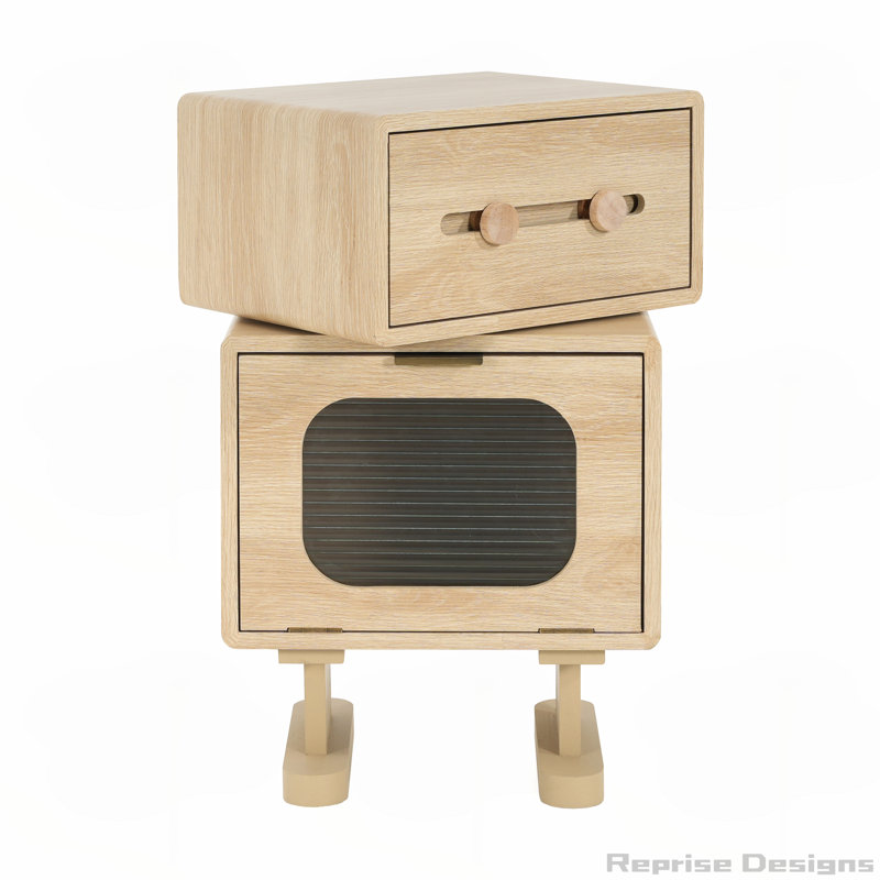 Rotatable Robot Storage Side Table with Spacious Drawer and Glass Cabinet, Perfect for Modern and Fun Decor