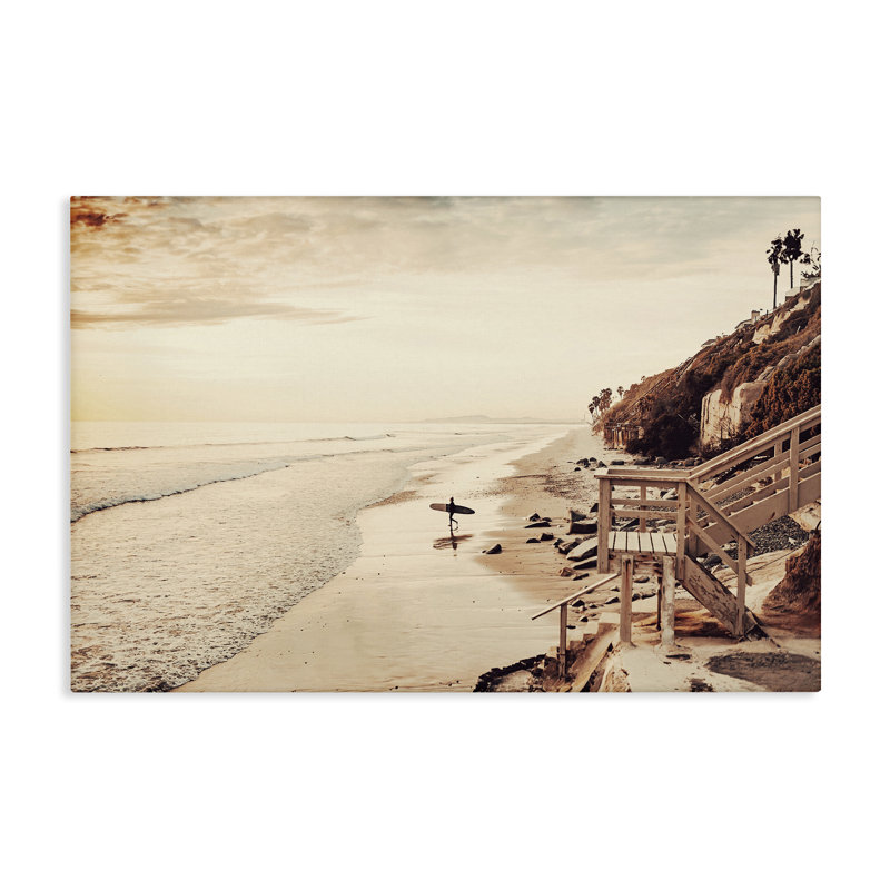 Coucher de soleil et surf, art mural sur toile par Sissi et Seb, H 24 po x l 36 po