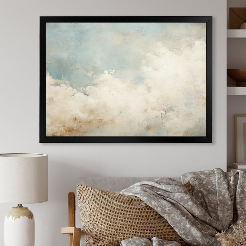 " Beige Minimalism Clouds ", Black Single Picture Framed, 12" H x 20" W x 1" D