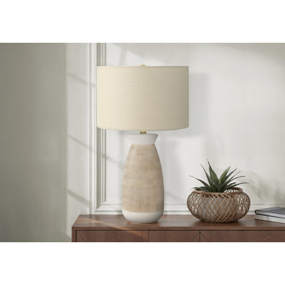 Lighting, H 27 po, lampe de table, céramique crème, abat-jour beige, contemporain