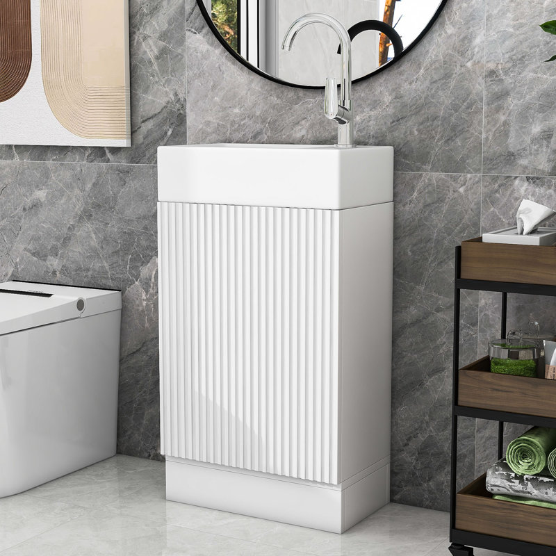 Raymon 18.6'' Single Bathroom Vanity with Ceramic Top, White