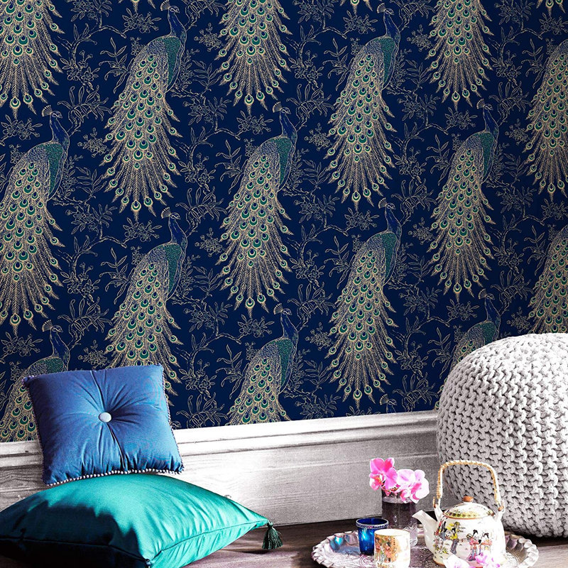 Carrie 10.05m x 53cm Metallic Finish Wallpaper Roll, Navy/Gold