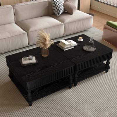 Table basse à plateau relevable cannelé 31,5 pouces avec rangement ouvert et caché, mécanisme de levage hydraulique, pieds en bois massif rétro pour le salon, canapé