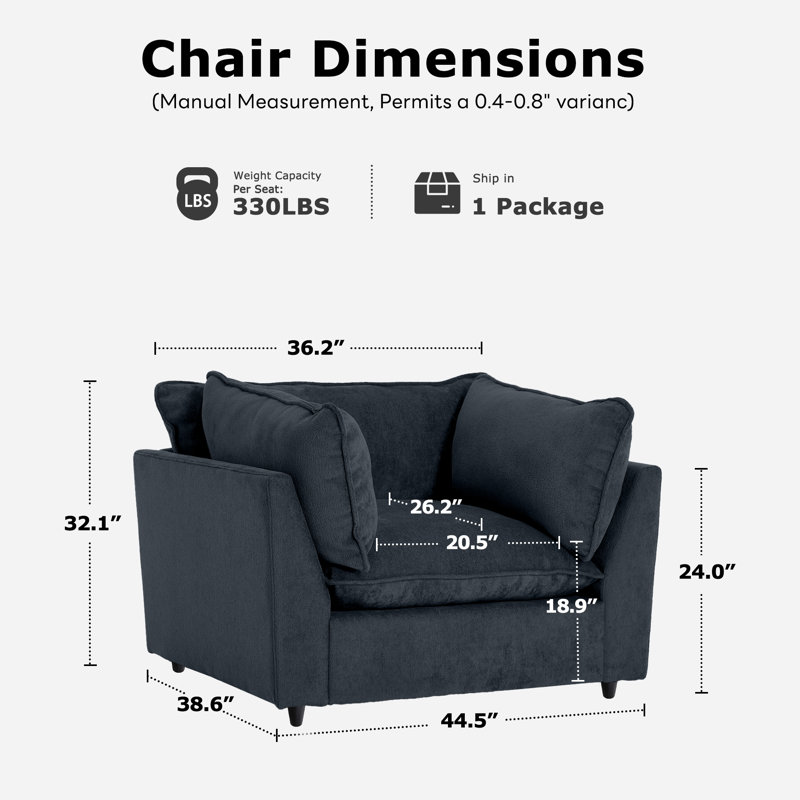 Fauteuil d'appoint rembourré de 44,49 po Heffernan, DarkBlue Chenille