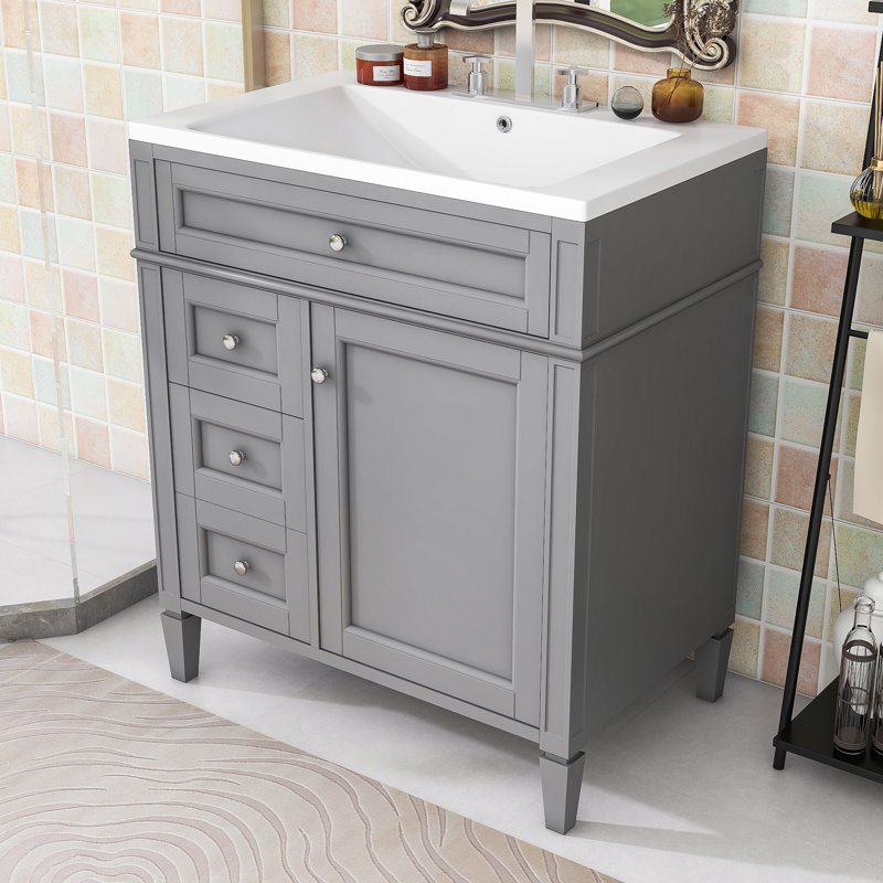 Meuble-lavabo avec lavabo supérieur et 2 tiroirs Clista, Gris