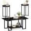 Ensemble de 3 tables basses rectangulaires à 2 niveaux avec 2 tables d'appoint rondes et 3 pièces pour salon moderne avec structure en métal-1652474752