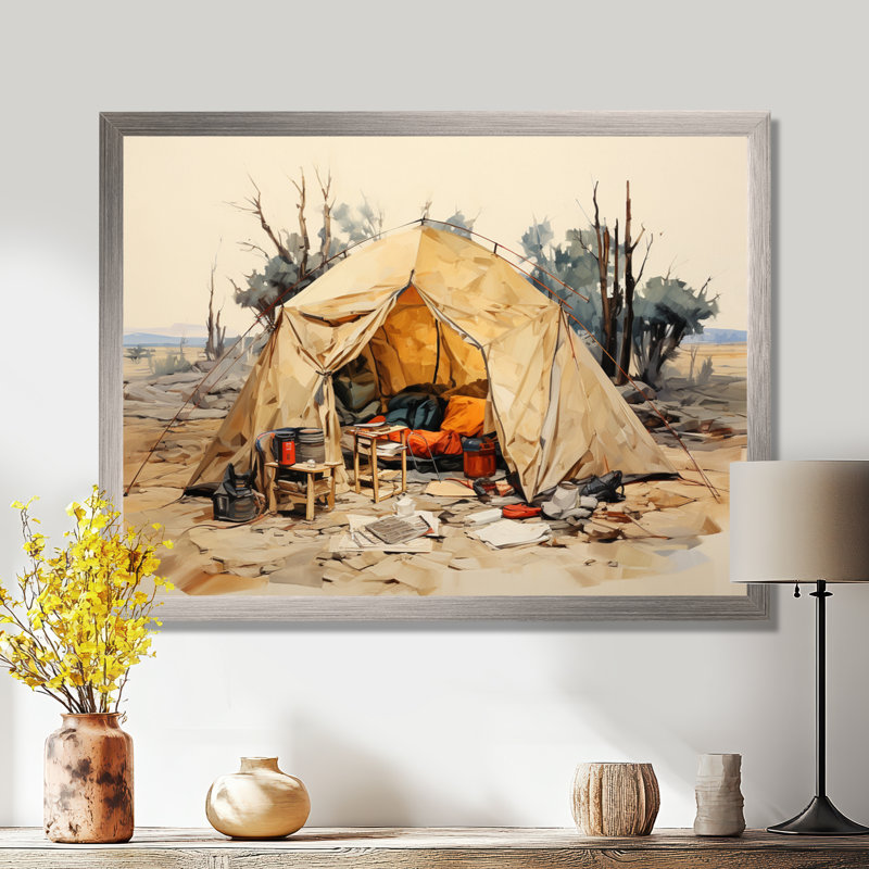 Camping Tent Outdoor Adventure III - Camping Travel Wall Decor, 12" H x 20" W x 1" D, Silver Single Picture Framed