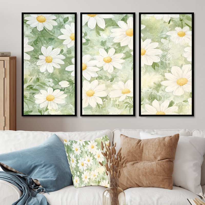 Ensemble de décorations murales «Daisy Field Charm In Summer I», Noir, Reproduction avec cadre flottant, H 28 po x l 36 po