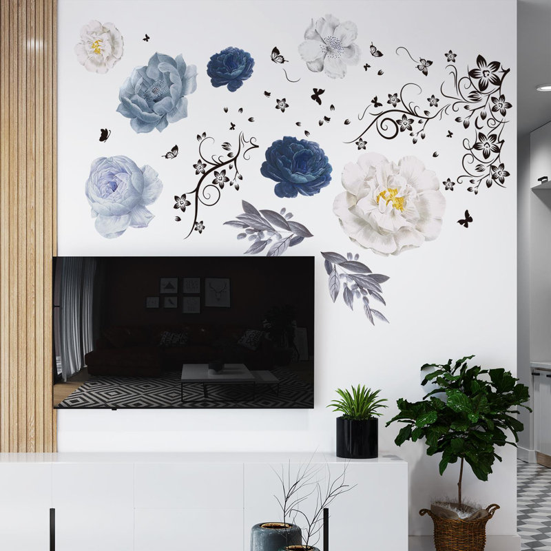 Décoration murale vigne papillon avec fleurs surdimensionnées