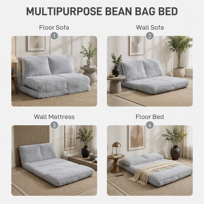 Pouf-lit de sol pour adultes, canapé-lit long et épais de 137 x 259 cm, matelas de sol convertible en fauteuil mural pour salon