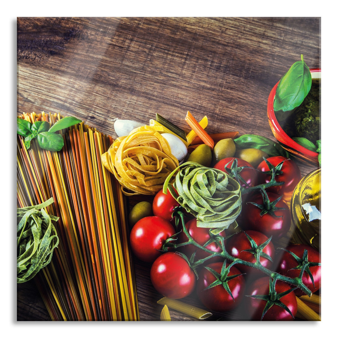 Ungerahmtes Foto auf Glas "Pasta Italia mit Tomaten"