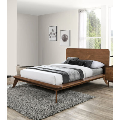 Lit en noyer massif de style Mid-Century moderne Eastern King