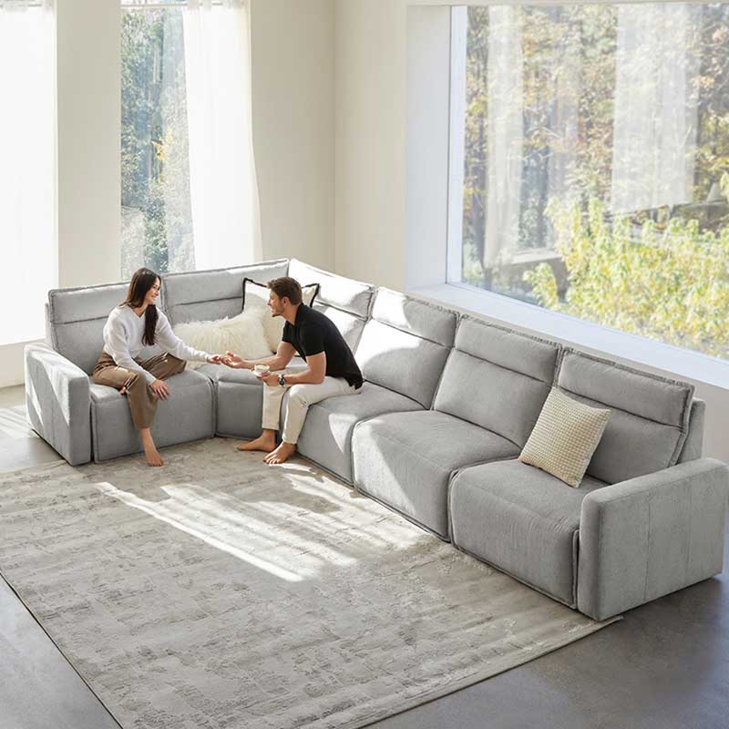 Canapé modulaire inclinable électrique surdimensionné de 124 po Majida avec siège inclinable Majida, Gris clair de lune