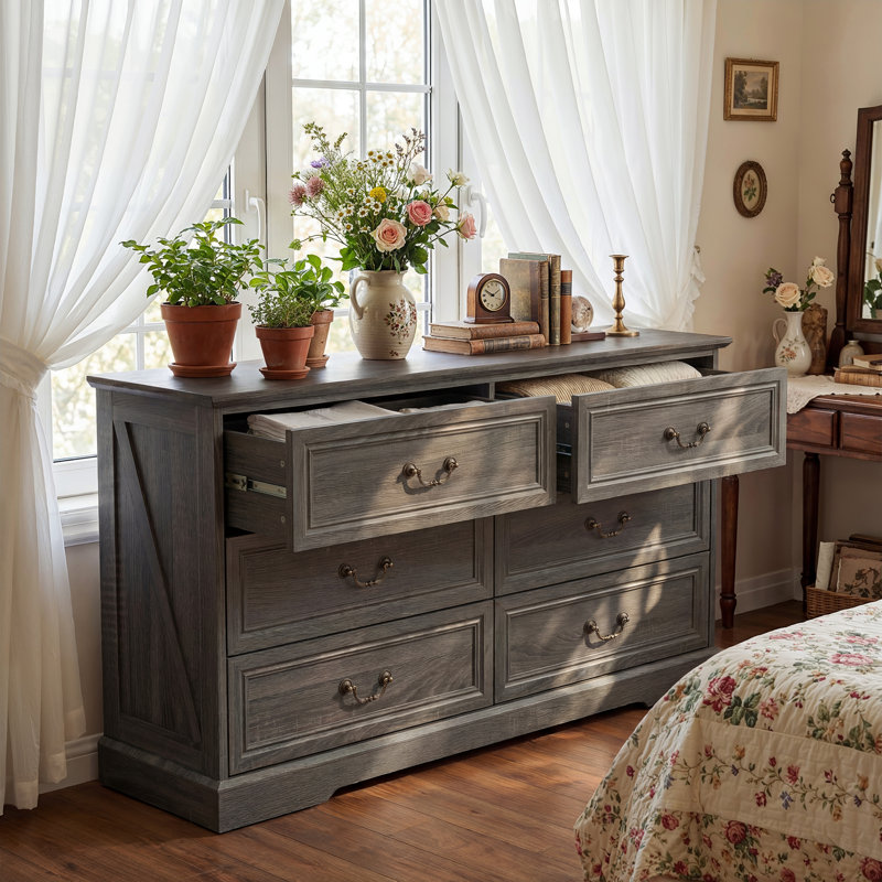 6-Drawer Dresser With Elegent Design, Gray