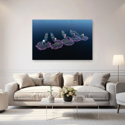 Vietnamese Lotus Harvest Peaceful Serene Traditional Lotus Flower Nature Wall Art Print 1 Piece Wrapped Canvas Wall Art