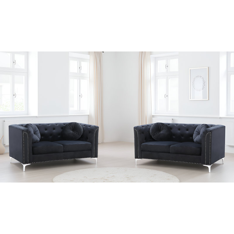 Colmar Black Velvet Loveseat Set Of 2, Black